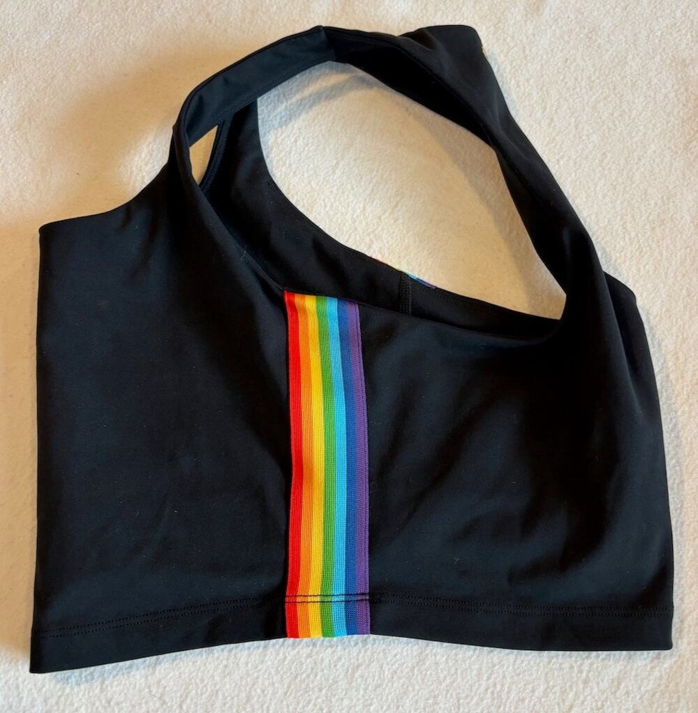 NWOT Spiritual Gangster Sports Bra Top Black with Rainbow Stretch Inset SZ Small